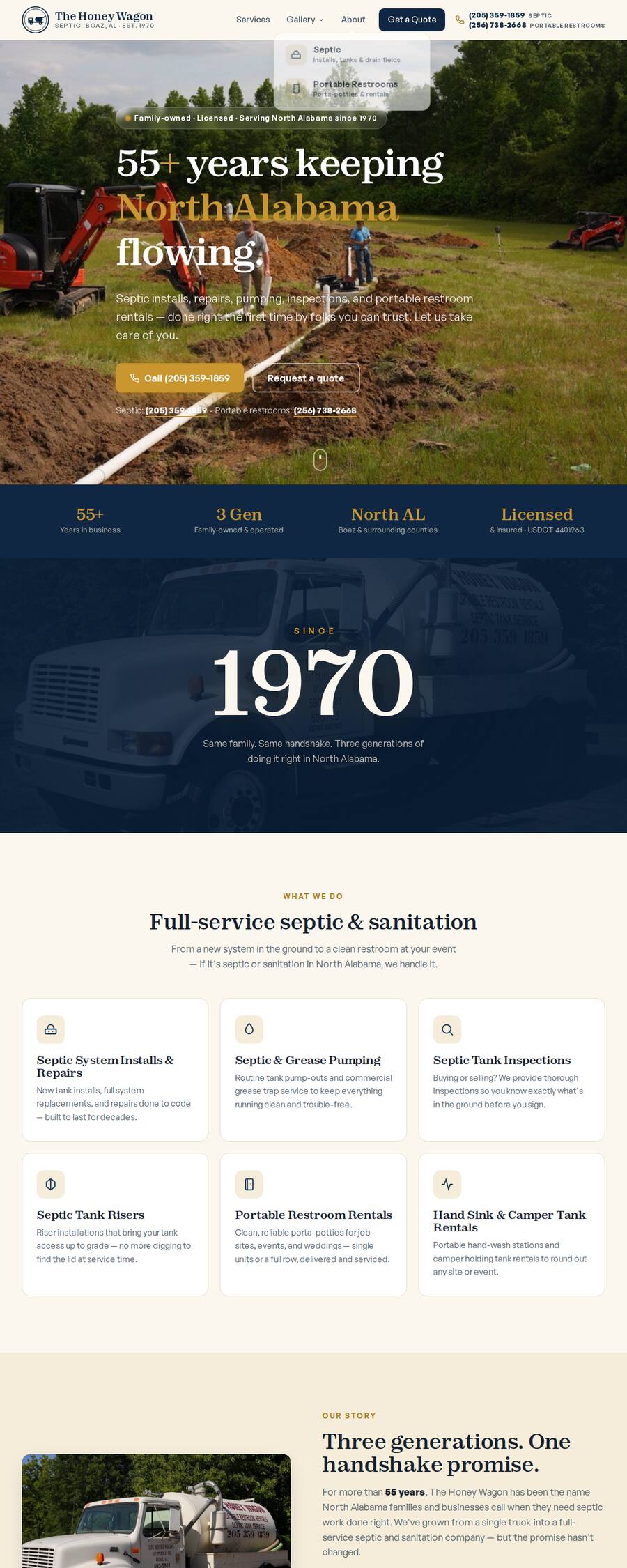 Homepage of The Honey Wagon septic service